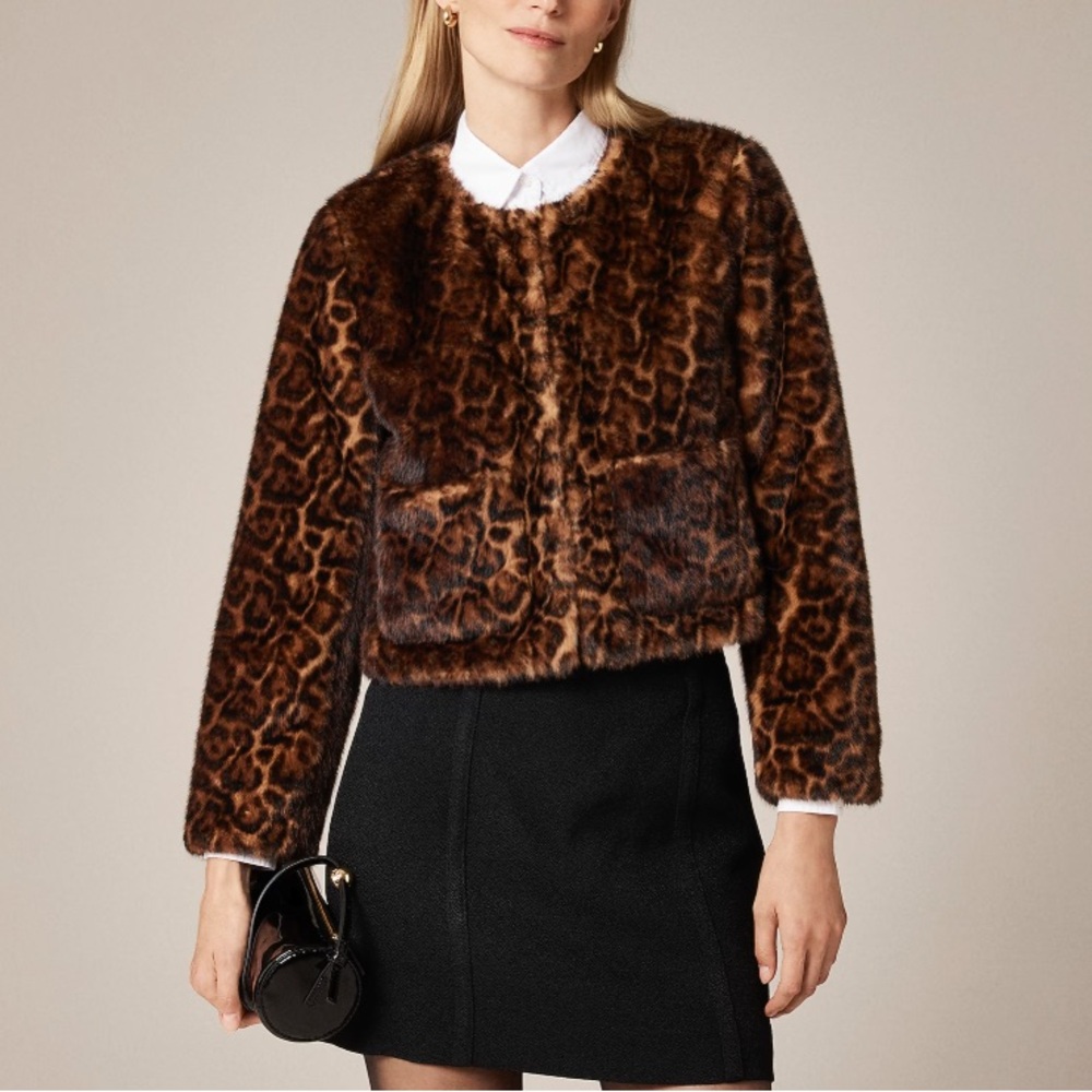 J. Crew Faux-Fur Lady Jacket in Leopard print XS